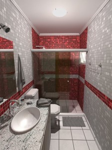 Banheiro Decorado com Pastilhas Vermelhas e Pretas
